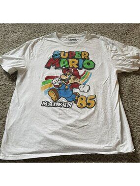 Super Mario Made In 85 Graphic T-Shirt Men's White Cotton Short Sleeve Gaming